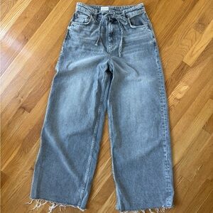 Anthropologie Pilcro High-Rise Wide Leg Tie Front Jeans in Gray